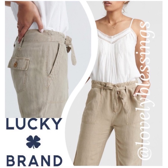 Lucky Brand Soft Utility Boyfriend Tie Waist Linen Pants Beige Size Small 0 /25 - Picture 1 of 16